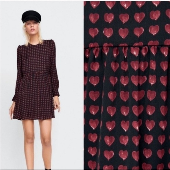 Zara Heart Print Smock Dress, Size S. - Picture 7 of 13